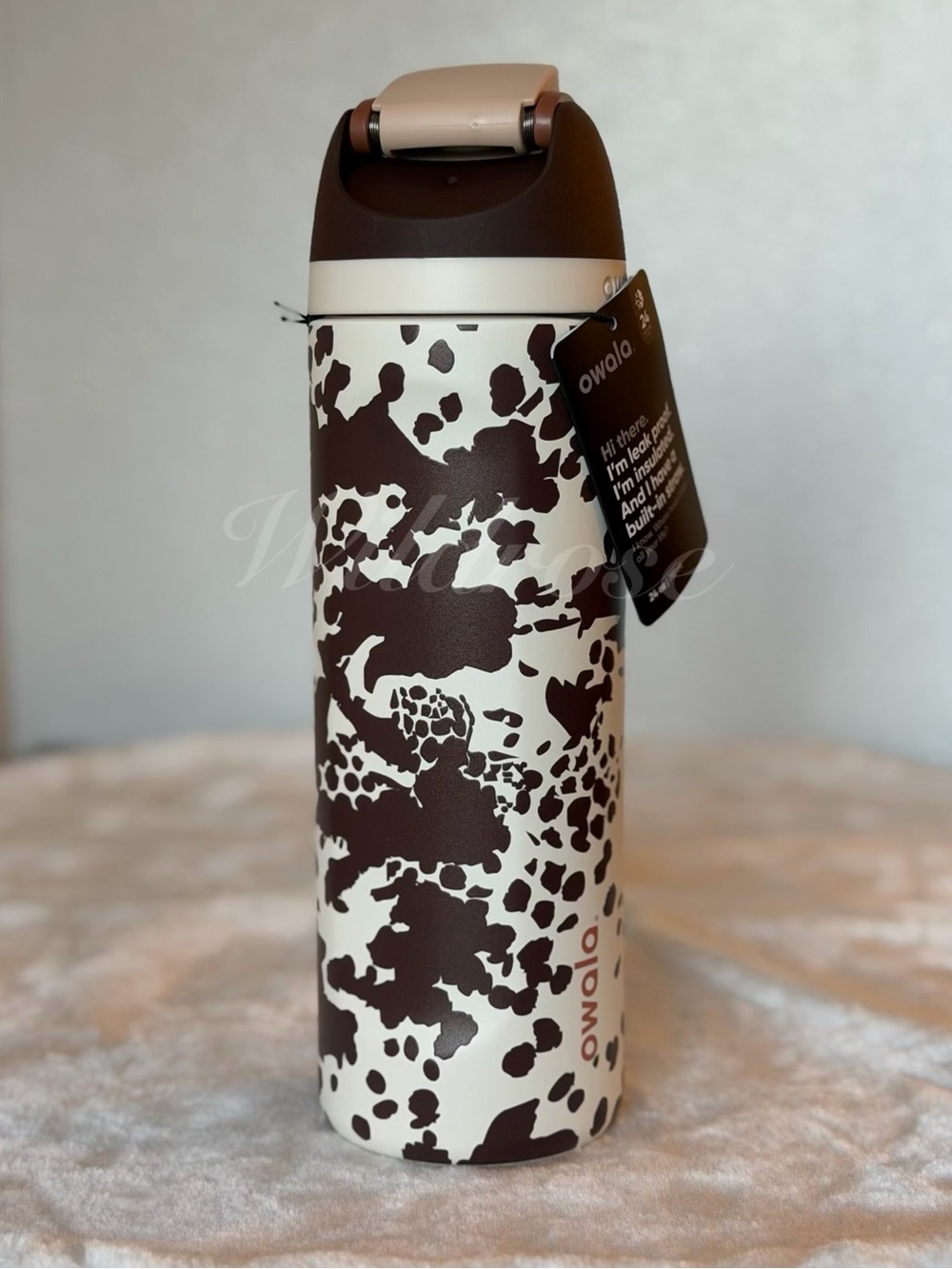 Owala COW PRINT COWGIRL CORE BROWN WHITE 24oz Freesip NWT - Picture 3 of 4